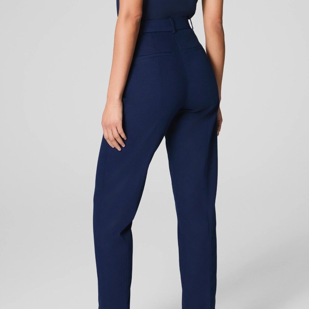 NWT SPANX Supersmooth Stretch Twill Straight Pant Zip-Pocket Timeless Navy - Picture 4 of 15